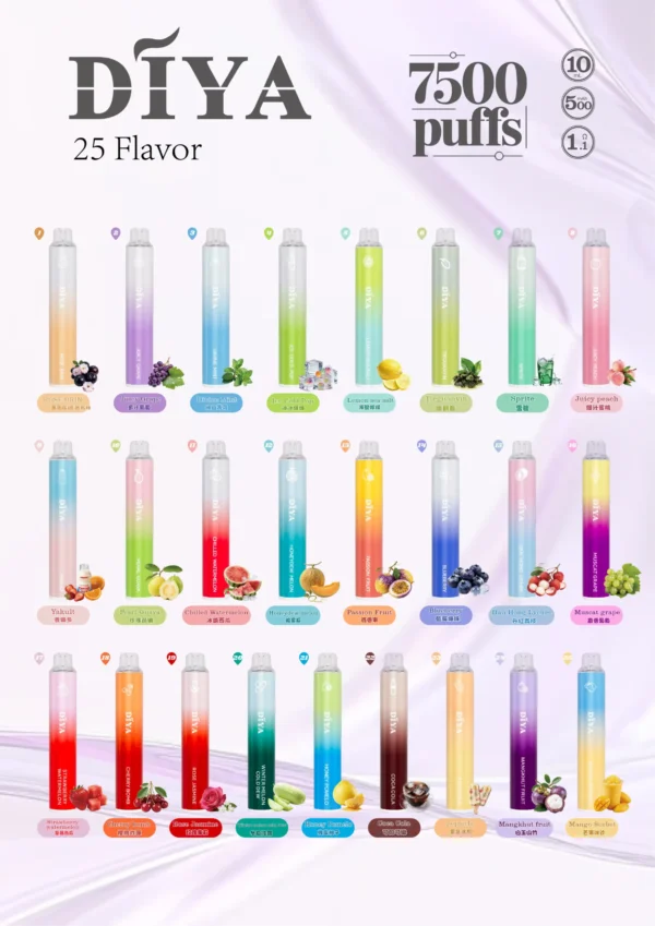 叮啞 DIYA 7500一次性主機 | 高口數霧化系統順滑擊喉果香層次清晰  巨無霸規格徹底終結斷糧恐慌